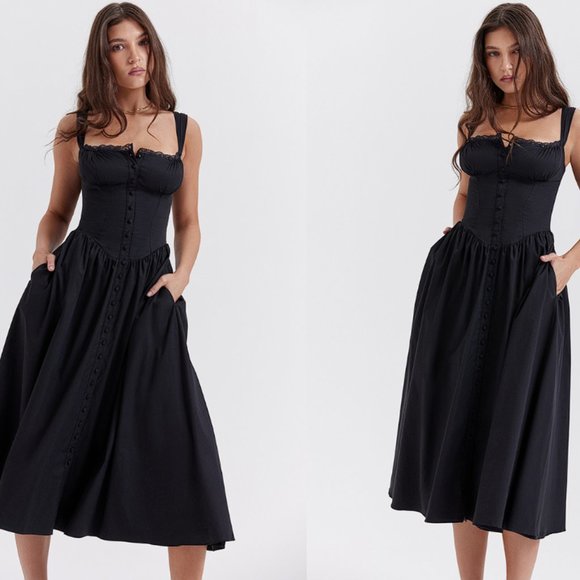 HOUSE OF CB 'Tatiana' Black Midi Sundress NWOT - Picture 2 of 11